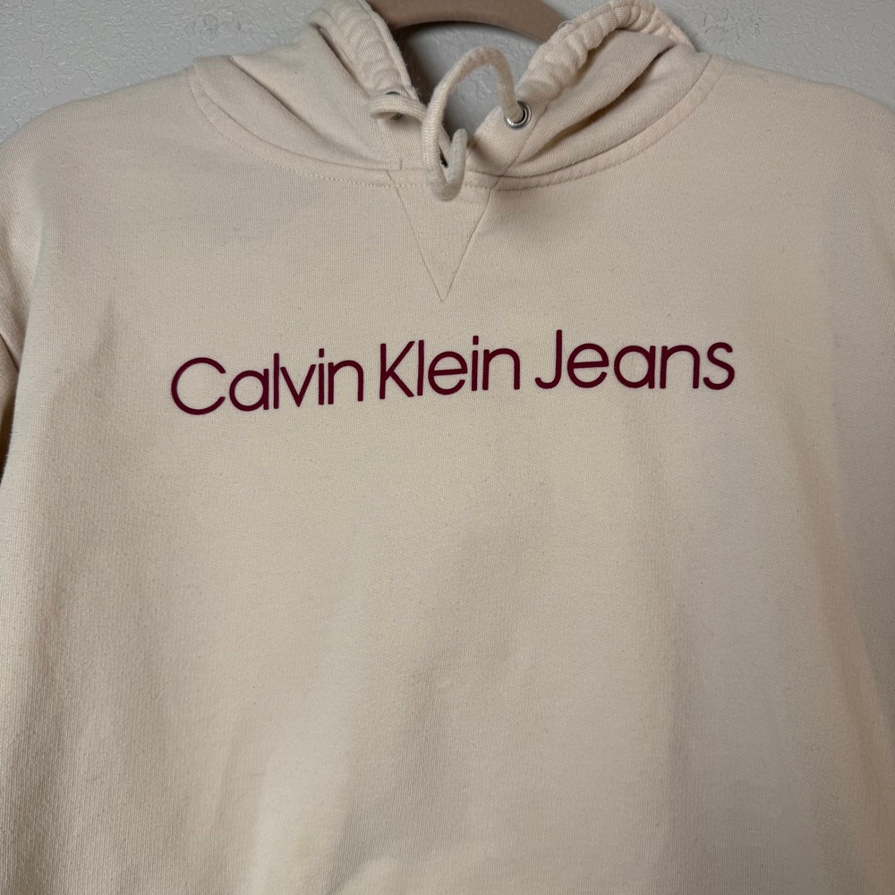 Calvin Klein Jeans‎ Hoodie Women's Size Small Cream Cropped Sweatshirt - Picture 4 of 6